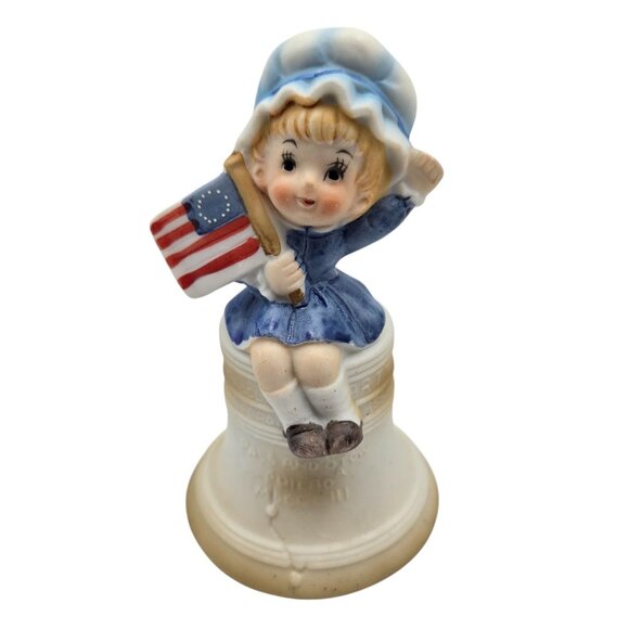 Albert E. Price 1974 Patriotic Boy & Girl Ceramic Bell Figurines Japan - Picture 3 of 12